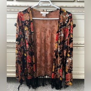 Hippie Boho Floral Fringe Kimono Cardigan (M)